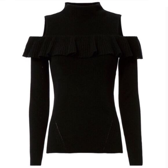 INTERMIX Kendall Ruffle Cold Shoulder Sweater -Black - Large - Picture 1 of 12